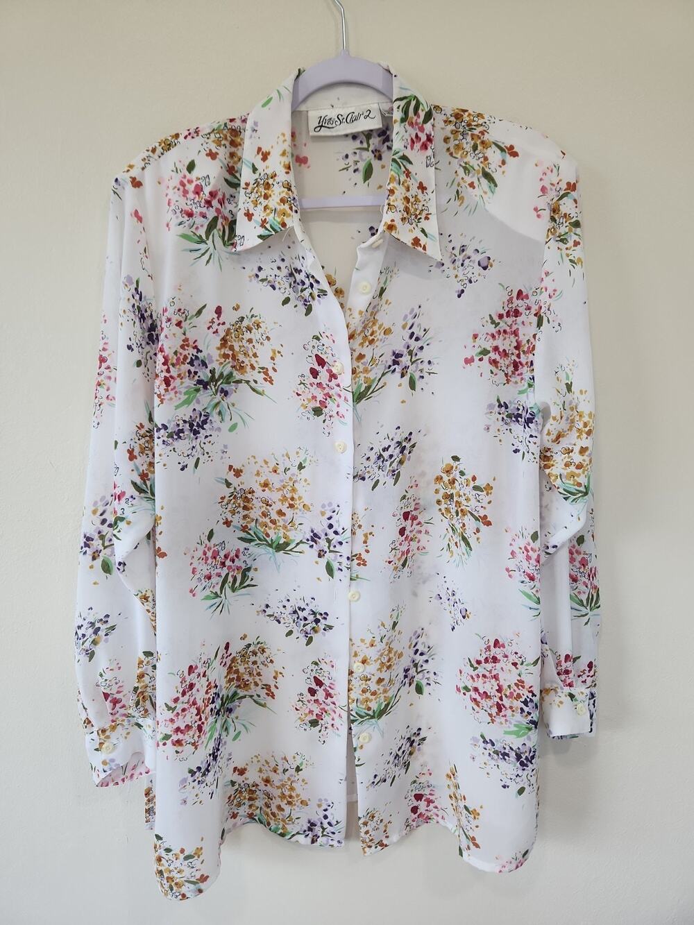 Vintage Yves St Clair Ivory White Floral Paisley Blouse Size 18 Tunic
